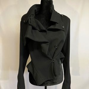 Ann Demeulemeester Black Asymmetric Ruffle Wool Jacket